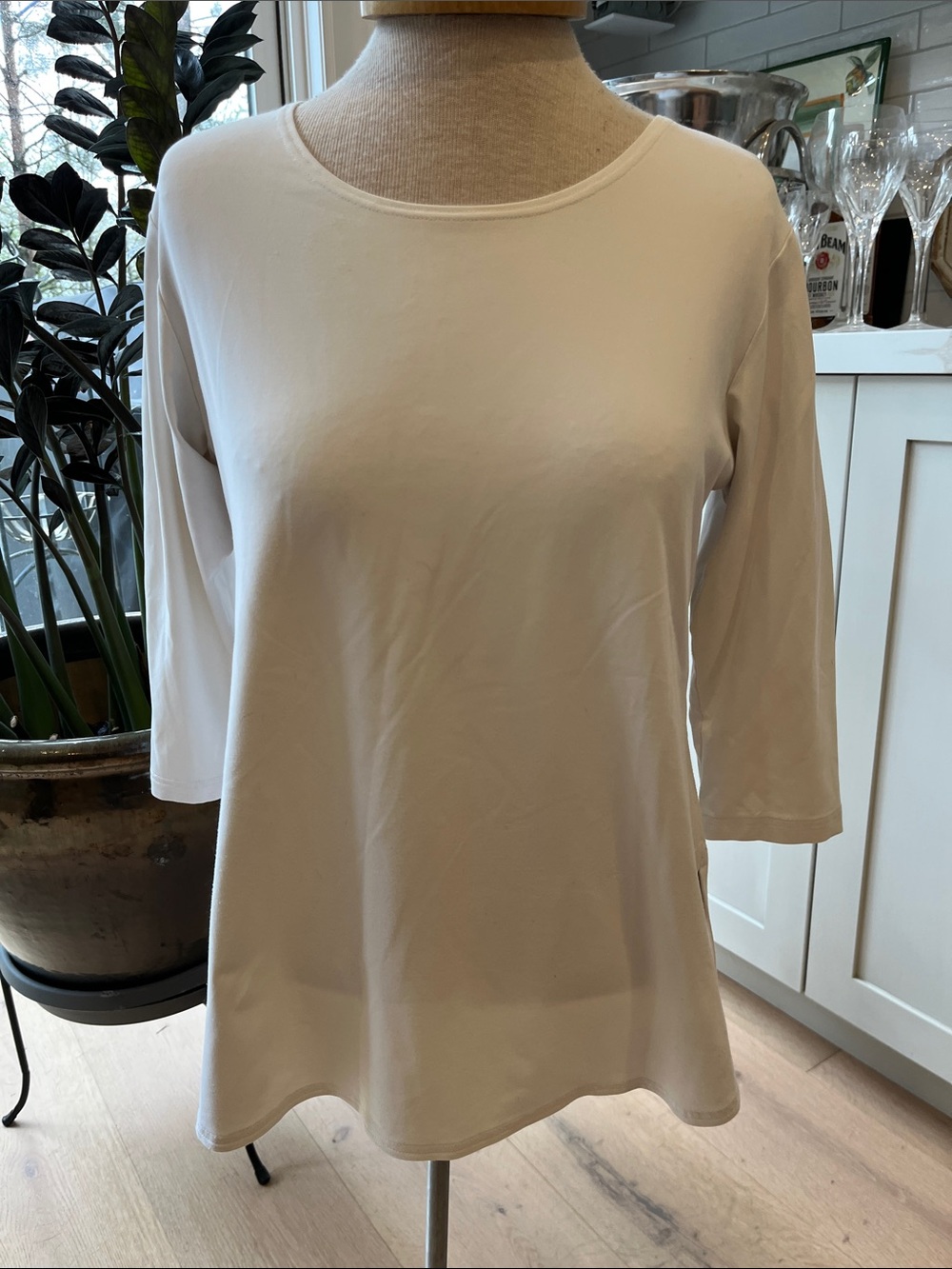 Sympli Classic Women's Cream Scoop Neck 3/4 Sleeve Top